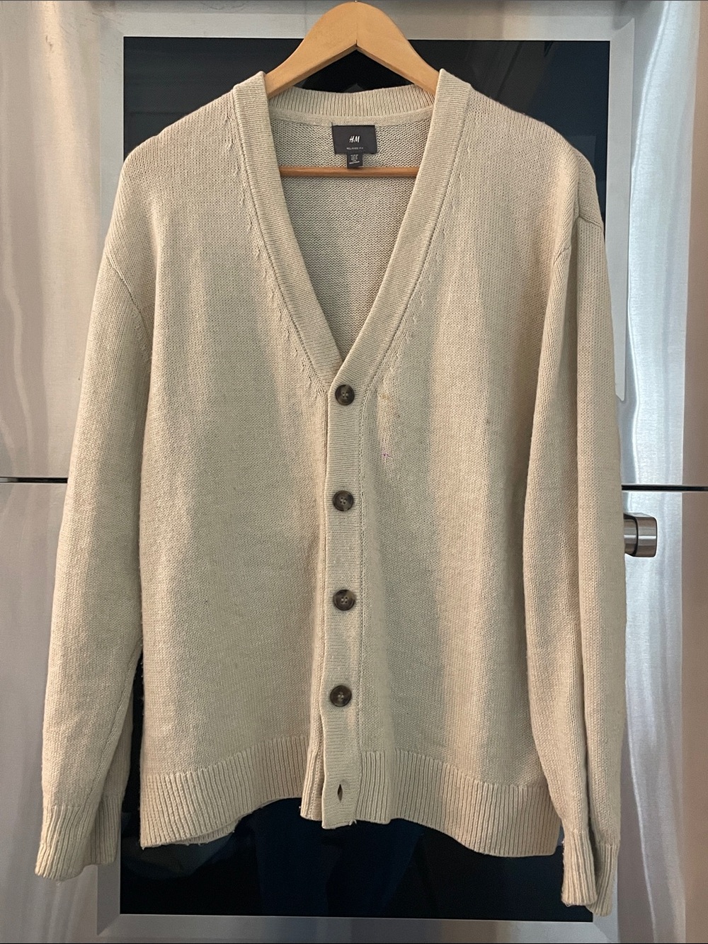 H&M Men's Light Cream Button-Front Cardigan